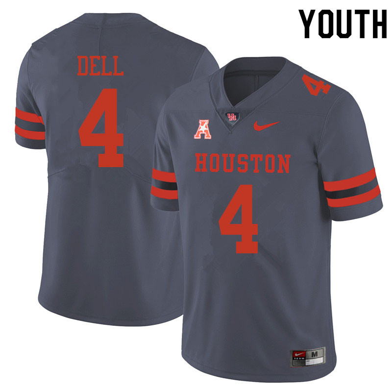 Youth #4 Nathaniel Dell Houston Cougars College Football Jerseys Sale-Gray